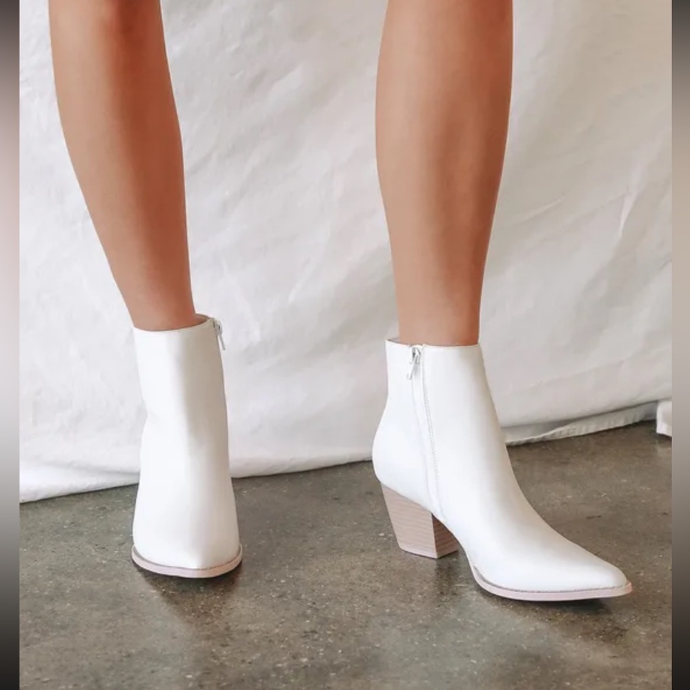 Lulus Spirit White and Blonde Pointed Toe Ankle Booties worn once